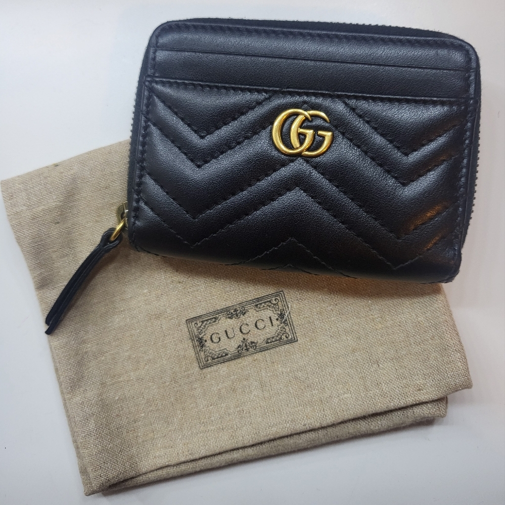 Gucci GG Marmont Matelasse Zip Card  Wallet Black